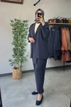 Tığ Triko Blazer Ceket Pantolonlu Takım Lacivert