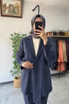 Tığ Triko Blazer Ceket Pantolonlu Takım Lacivert