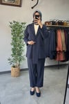 Tığ Triko Blazer Ceket Pantolonlu Takım Lacivert