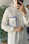 Tığ Triko Çizgili Keten Gömlek Mavi
