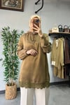 Tığ Triko Dantel Detaylı Tunik Olive
