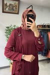 Tığ Triko Fular Detaylı Pantolonlu Takım Bordo