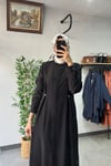 Tığ Triko Gömlek Yaka Elbise Siyah
