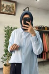 Tığ Triko Oversize Gömlek Mavi