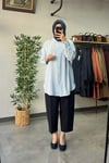 Tığ Triko Oversize Gömlek Mavi