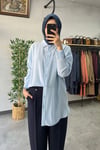 Tığ Triko Oversize Gömlek Mavi