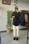 Tığ Triko Oversize Gömlek Siyah