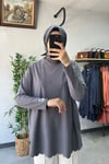 Tığ Triko Oversize Tunik Antrasit