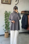 Tığ Triko Oversize Tunik Antrasit