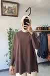 Tığ Triko Oversize Tunik Kahve