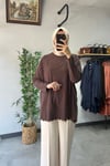 Tığ Triko Oversize Tunik Kahve