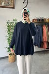 Tığ Triko Oversize Tunik Lacivert