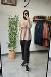 Tığ Triko Oversize Tunik Vizon