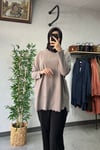 Tığ Triko Oversize Tunik Vizon