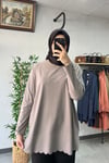Tığ Triko Oversize Tunik Vizon