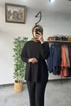 Tığ Triko Tek Kol Sim Şeritli Bluz Siyah