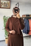 Tığ Triko Verev Kesimli Etekli Takım Kahve