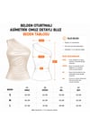 BEL OTURTMALI ASİMETRİK OMUZ DETAYLI BLUZ