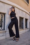 Halter Yaka Kolsuz Bluz Yüksek Bel Dokulu Pantolon İkili Takım