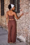 Halter Yaka Kolsuz Bluz Yüksek Bel Dokulu Pantolon İkili Takım