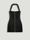 Katmanlı Plise Katlı İthal Düğme Detay Boyundan Düğmeli Flexible Lace Handemiy Paris Model Mini Elbise
