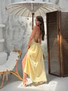 Keten Boyundan Bağlamalı Sırt Dekolteli Yırtmaçlı Elbise