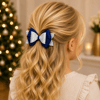 Glitter Detaylı Fiyonk Saç Tokası 13x7 cm Lacivert