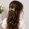Glitter Detaylı Fiyonk Saç Tokası 2’li Set 6x3 cm Gold Simli