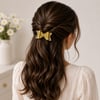 Glitter Detaylı Fiyonk Saç Tokası 2’li Set 6x3 cm Gold Simli