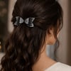 Glitter Detaylı Fiyonk Saç Tokası 9x5 cm Gri