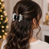 Glitter Detaylı Fiyonk Saç Tokası 9x6 cm Gri - Siyah