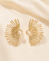 Gold Yelpaze Tasarım İnci Detaylı Küpe | Modern Statement Kadın Küpe