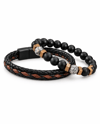 Jasper & Oniks Doğal Taş ve Kahve-Siyah Deri Erkek Bileklik Seti