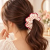 Krem Kırmızı Puantiyeli Fırfır Kenarlı Scrunchie Saç Tokası