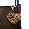 Leopar Desenli Taşlı Kalp Charm – Çanta Aksesuarı Anahtarlık