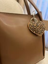 Leopar Desenli Taşlı Kalp Charm – Çanta Aksesuarı Anahtarlık