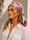 Pembe Çiçek Desenli Renkli Bandana ve Fular