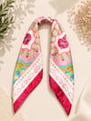 Pembe Çiçek Desenli Renkli Bandana ve Fular