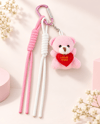Pembe Love Teddy Ayıcık Figürlü İpli Çanta Charmı