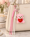 Pembe Love Teddy Ayıcık Figürlü İpli Çanta Charmı