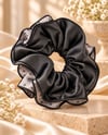 Siyah-Gri 4 Katmanlı Çiçek Desenli Fırfır Scrunchie Saç Tokası