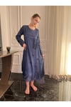 Antik Görünümlü Taşlanmış Pamuk Otantik Kısa Kol Uzun Elbise