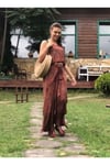Bohem Beli Lastikli Düğmeli Kırmızı Tulum Elbise