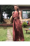Bohem Beli Lastikli Düğmeli Kırmızı Tulum Elbise
