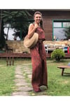 Bohem Beli Lastikli Düğmeli Kırmızı Tulum Elbise
