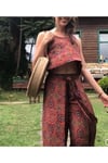 Bohem Beli Lastikli Düğmeli Kırmızı Tulum Elbise