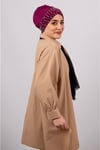 Bordo Pratik Hazır Geçmeli Tesettür Bone Sandy Kumaş Taşlı