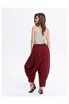 Drape Bel Detaylı Dökümlü Bordo Şalvar Pantolon