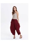 Drape Bel Detaylı Dökümlü Bordo Şalvar Pantolon
