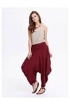 Drape Bel Detaylı Dökümlü Bordo Şalvar Pantolon